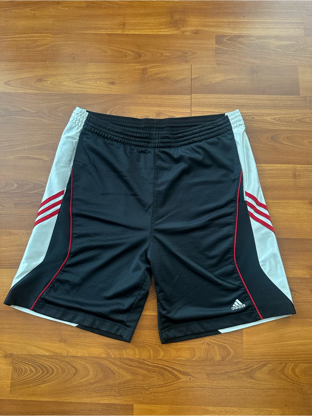 Adidas Men’s Shorts In Large, 8” Inseam Two Pockets, Black, White, Red